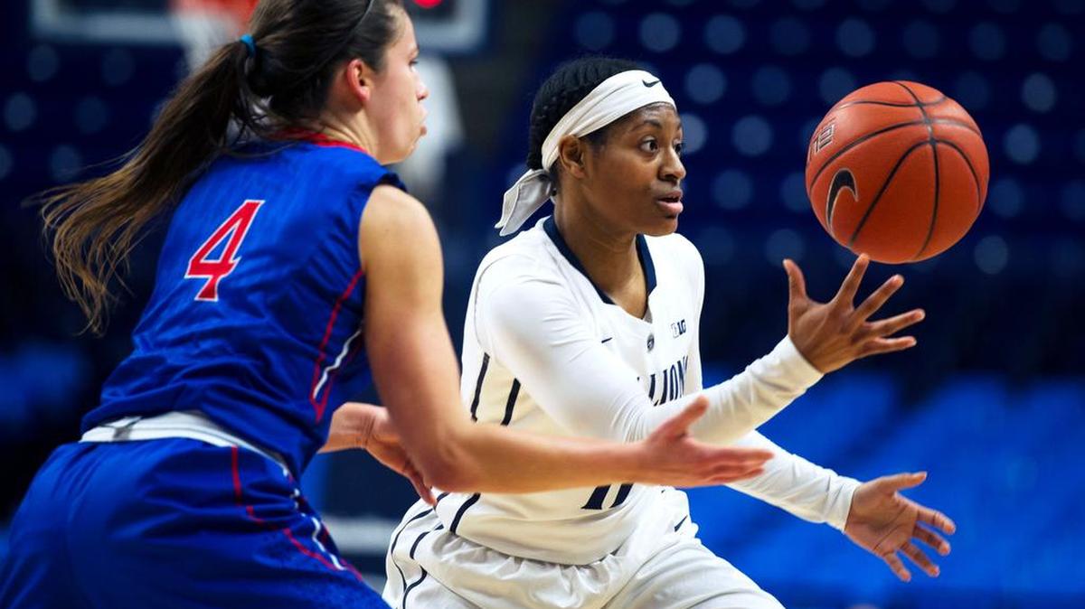 Penn State guard Teniya Page catches the ball during Sunday’s game against American University at the Bryce Jordan Center.