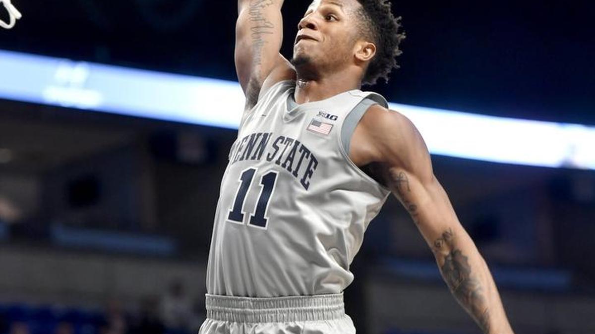 Penn State’s Lamar Stevens gets a dunk ahead of Morgan State defenders on Dec. 21. The Nittany Lions open their Big Ten schedule Tuesday against Northwestern at the Bryce Jordan Center.
