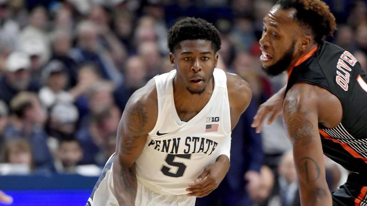 Penn State's Jamari Wheeler, seen here earlier this month, helped lead the Nittany Lions to an 86-48 win Friday over Oral Roberts. Wheeler had 14 points, seven rebounds and five steals.
