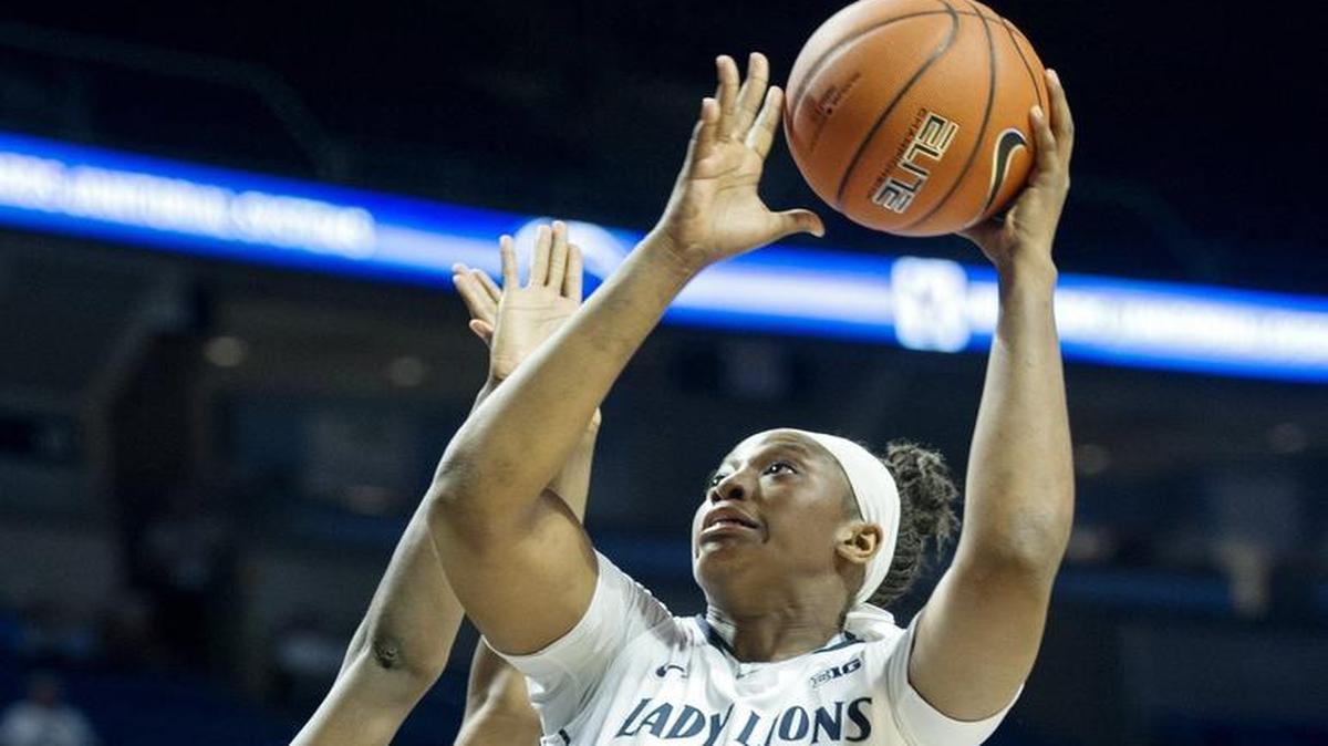 Penn State’s Candice Agee shoots for a basket over Cal Pa’s Shatara Parsons during the Sunday, November 1, 2015, exhibition game.