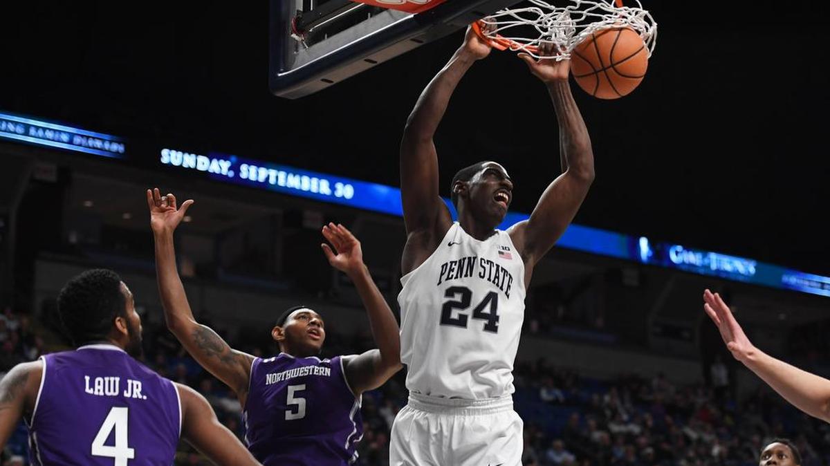 Penn State forward Mike Watkins dunks the ball during a game against Northwestern Friday, Jan. 5, 2017 at the Bryce Jordan Center.