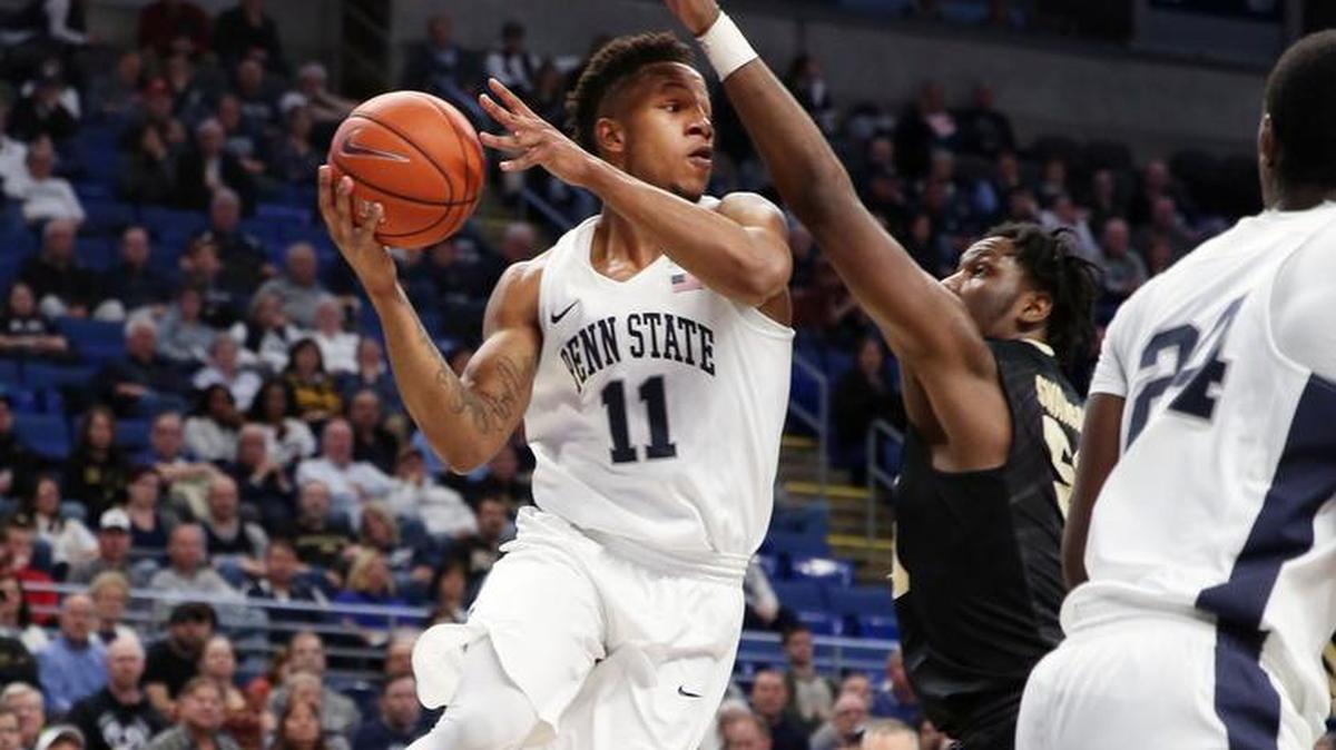 Penn State forward Lamar Stevens, seen here last season, came away with a double-double Sunday in the 72-54 win over George Mason — adding 23 points and 12 rebounds.