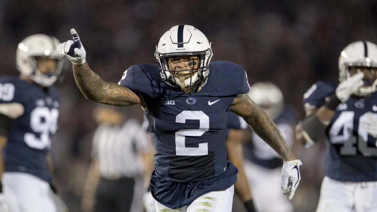 Penn State safety Marcus Allen celebrates his interception that he returned for 50 yards in the second quarter of the game against Georgia State on Sept. 16. Penn State has forced more turnovers this season as a result of team speed.