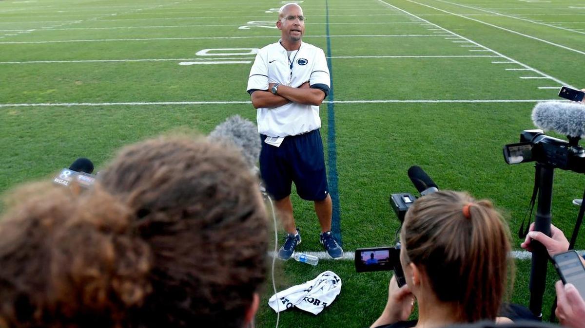 Penn State football coach James Franklin speaks to media after practice on Wednesday, August 24, 2016 in Holuba Hall.