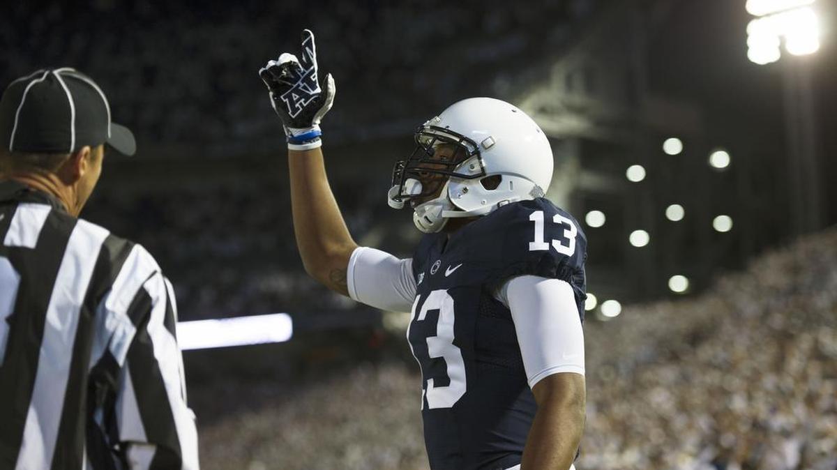 Wide receiver Saeed Blacknall celebrates after scoring the first touchdown of the game against Iowa on Saturday. Penn State is set to take on Indiana at noon in Bloomington.