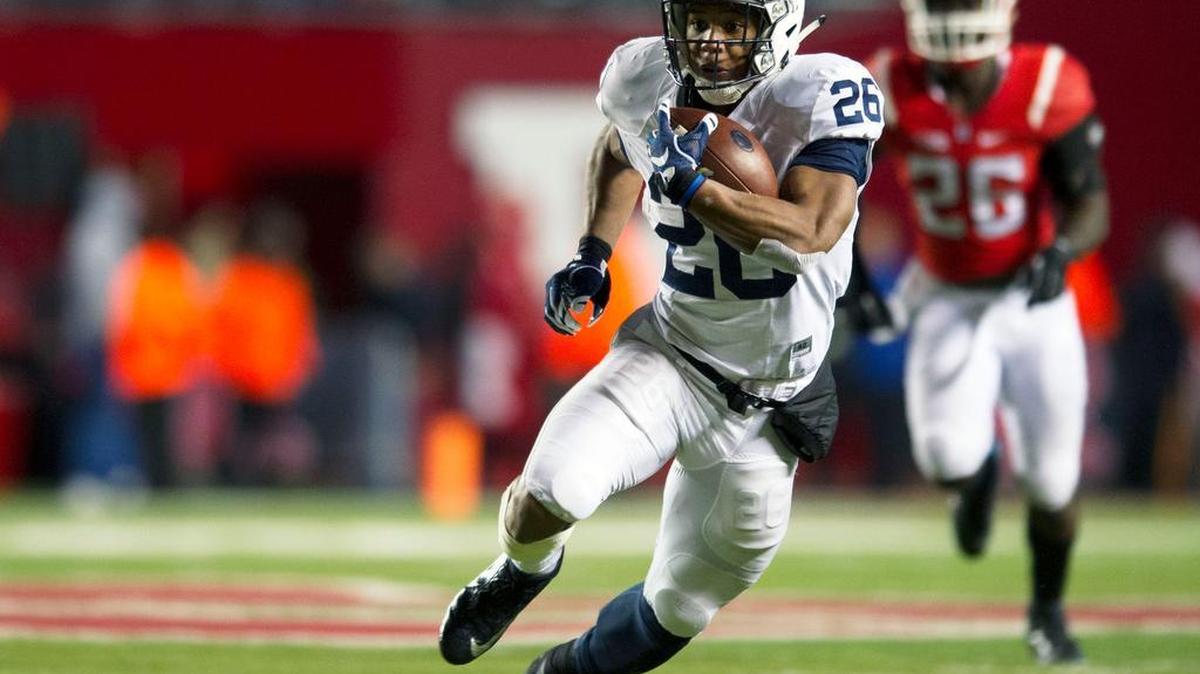 Penn State running back Saquon Barkley runs with the ball during Saturday’s game against Rutgers at High Point Solutions Stadium.