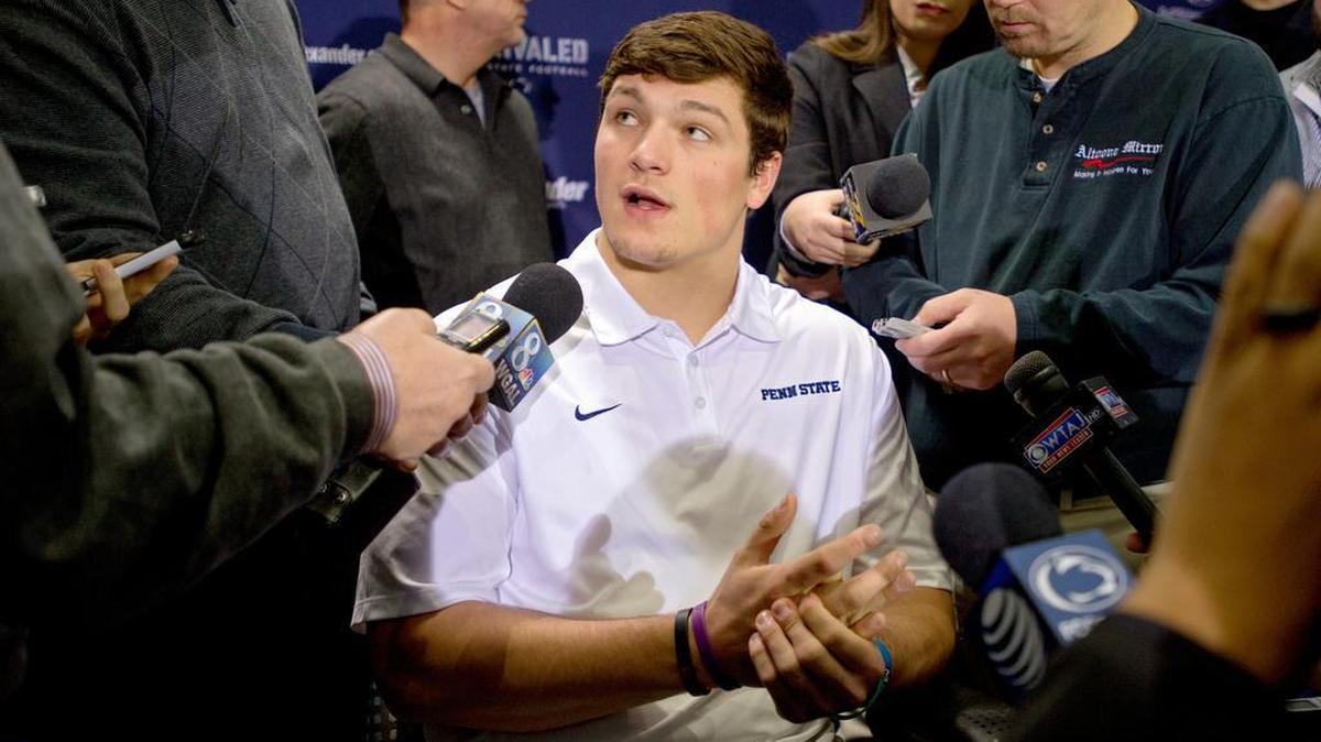 Penn State football quarterback Christian Hackenberg talks to the media on Friday, December 18, 2015 at Beaver Stadium. When asked about his future Hackenberg said he's focused on Georgia.