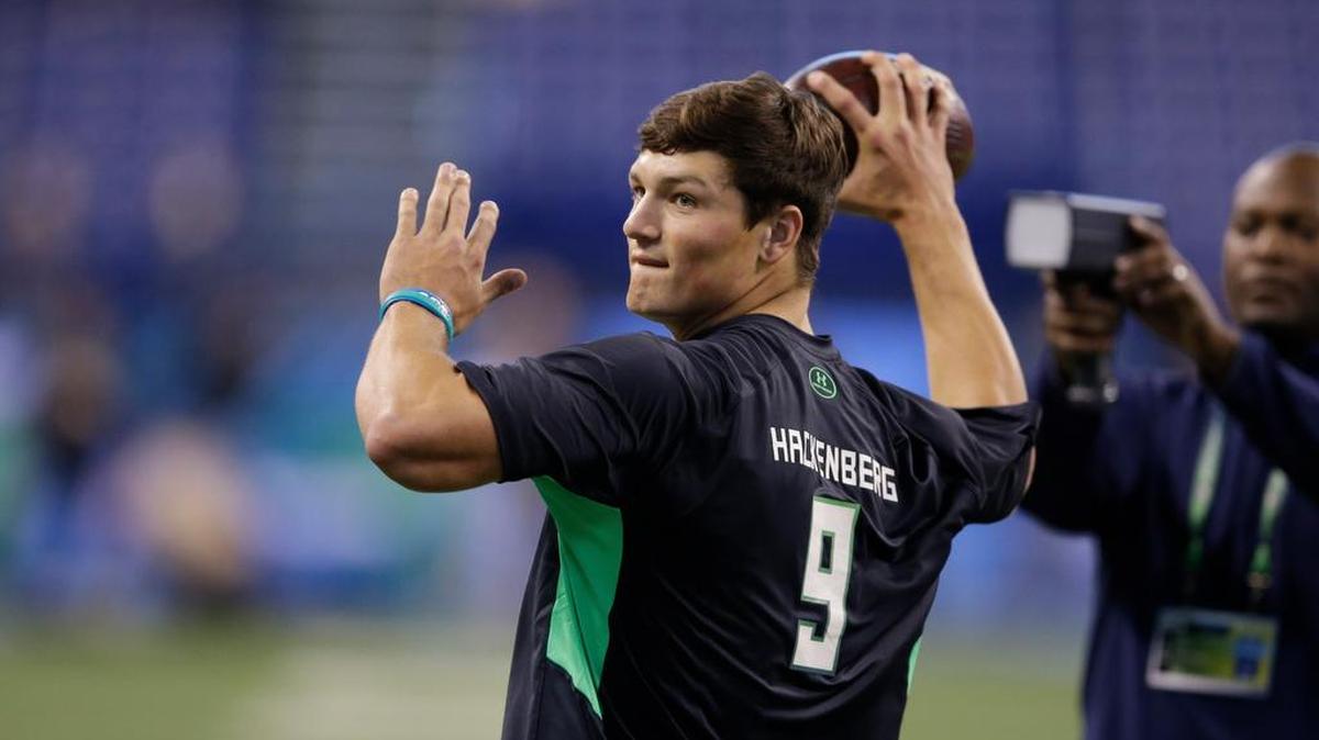 Former Penn State quarterback Christian Hackenberg struggled with accuracy at the NFL Combine on Saturday but threw a deep pass that drew praise from analysts.