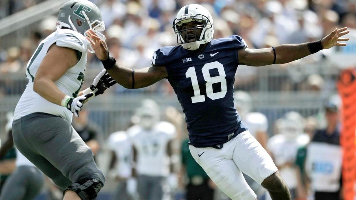 Former Penn State defensive end Deion Barnes, who was the Big Ten Freshman of the Year in 2012, mentors current Nittany Lions Shaka Toney and Shareef Miller.