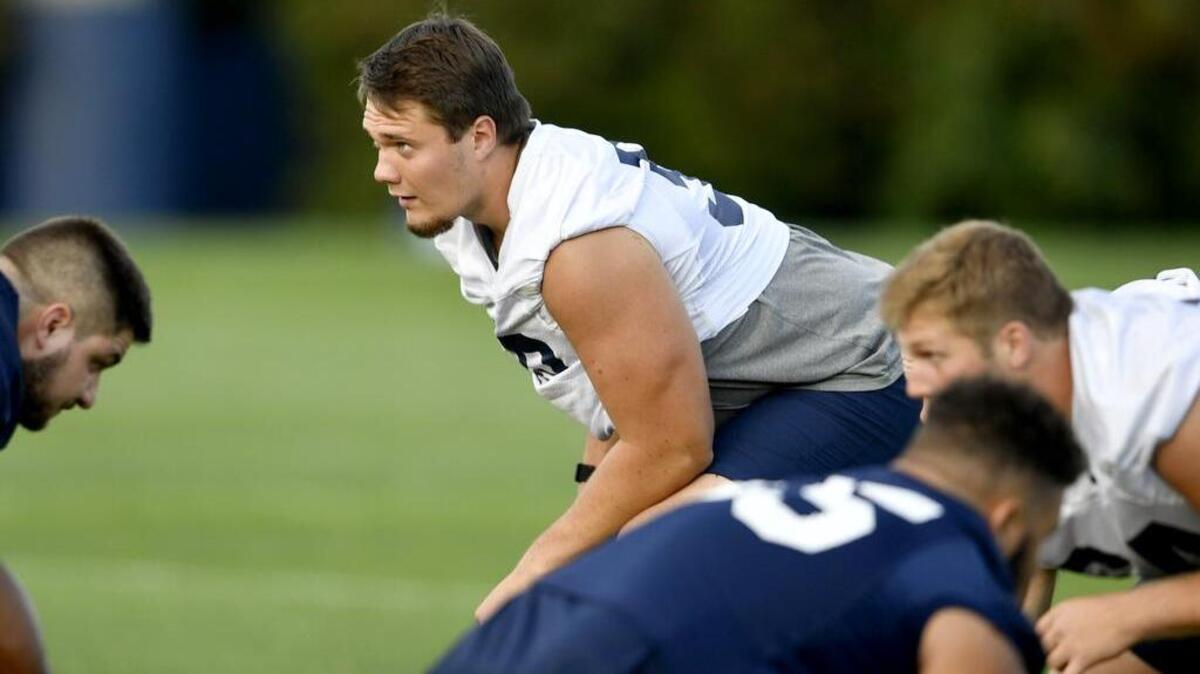 Penn State offensive lineman Andrew Nelson, seen here at practice last month, saw his first game action Saturday since October 2016.