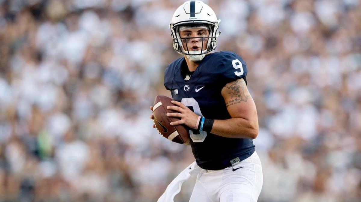 Penn State quarterback Trace McSorley looks for an open teammate to pass to during the Saturday, September 3, 2016 game in Beaver Stadium. The Nittany Lions got the first win of the season, 33-13, over Kent State.