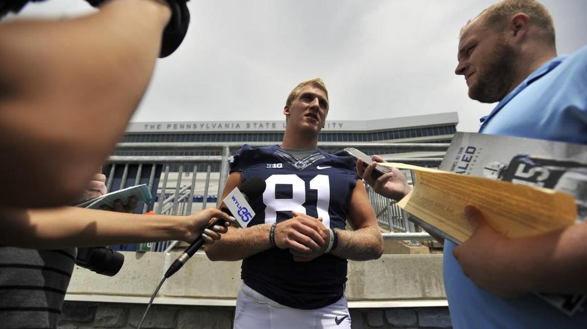 Tight end Adam Breneman talks to reporters during media day in August. Breneman was hired Wednesday by state Rep. Mike Regan as his campaign manager.