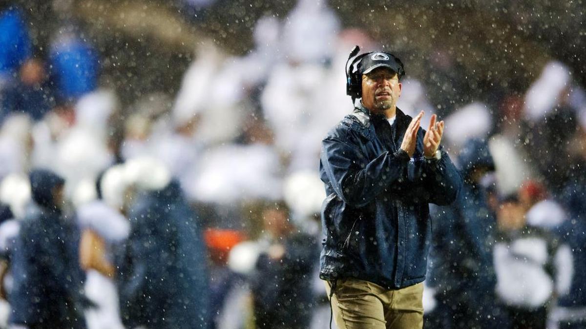 Penn State football coach James Franklin cheers on the team during Saturday’s game against Rutgers at High Point Solutions Stadium.