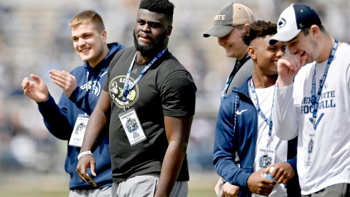Penn State signee Nana Asiedu is introduced during the Penn State Blue-White Game on Saturday, April 21, 2018.