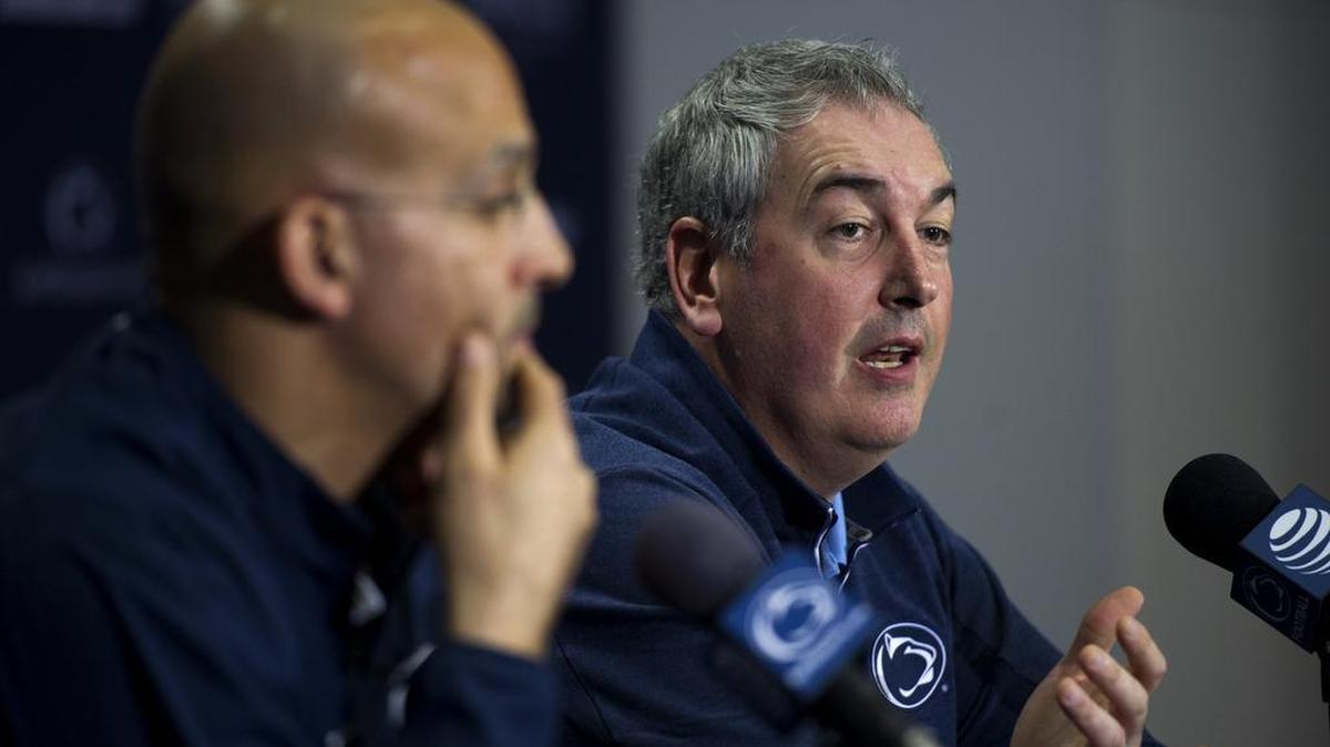 Penn State football head coach James Franklin and new offensive coordinator Joe Moorhead address the media at a press conference on Wednesday.