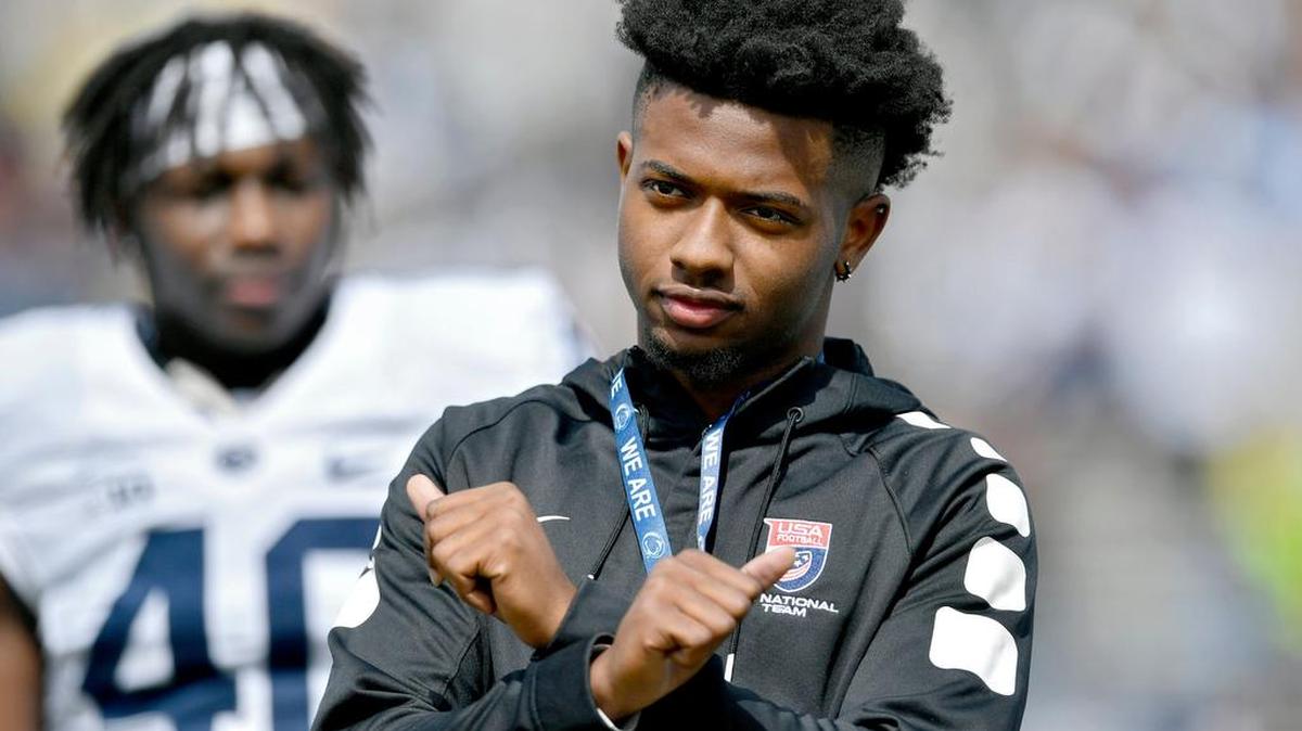 Penn State signee Jordan Miner is introduced during the Penn State Blue-White Game on Saturday, April 21, 2018.