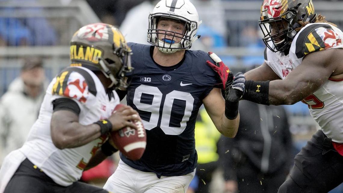 Penn State defensive end Garrett Sickels was not picked in the NFL draft, but he sigpressures Maryland quarterback Tyrrell Pigrome during the Saturday, October 8, 2016 game at Beaver Stadium. Penn State won, 38-14.