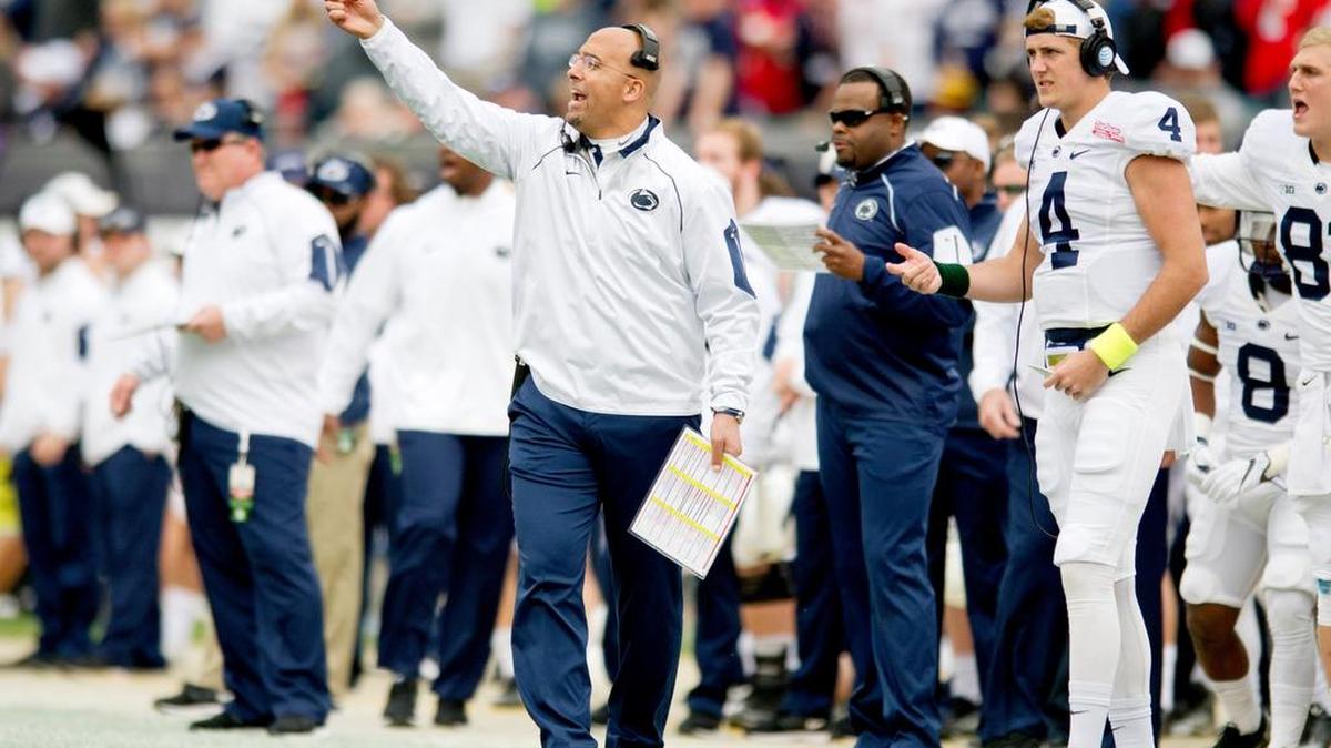 Penn State football coach James Franklin yells to his players during the TaxSlayer Bowl against Georgia on Saturday, January 2, 2016 at EverBank Field in Jacksonville, FL.