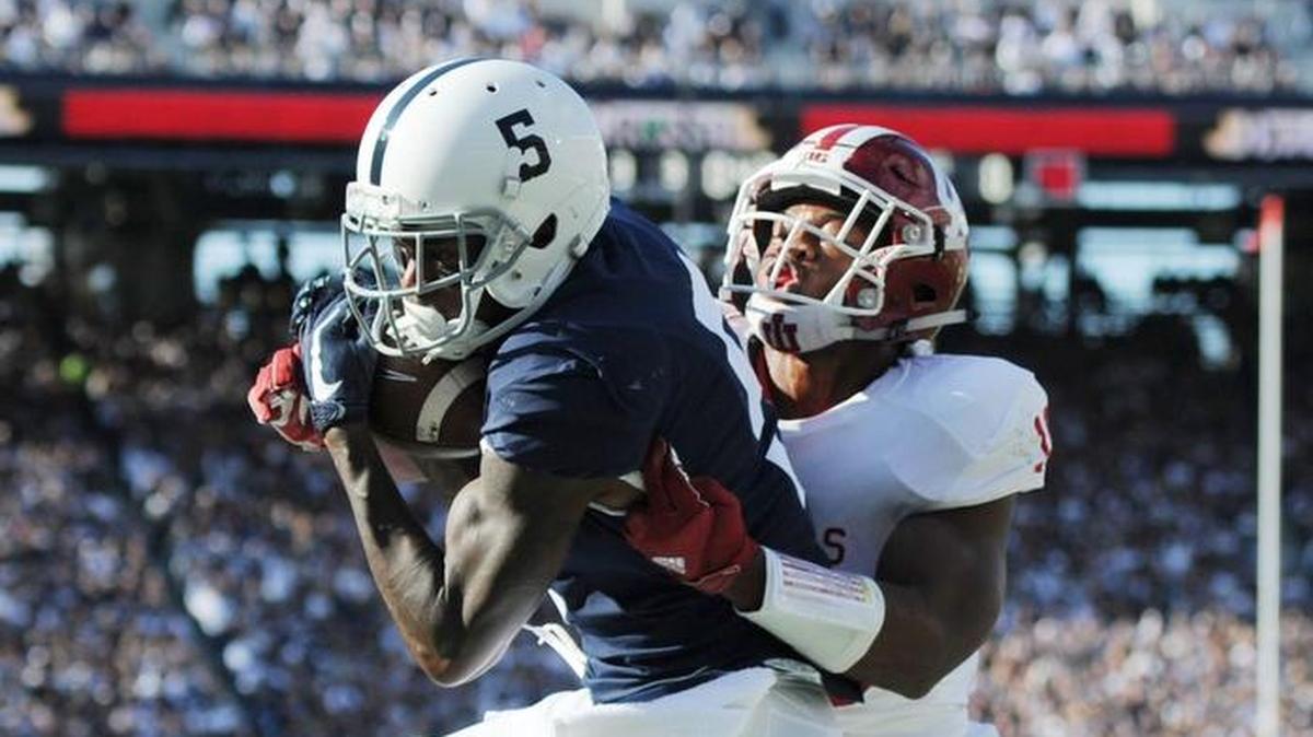 Penn State wide receiver DaeSean Hamilton, seen here against Indiana last month, might not be finished making history. PSU’s all-time receptions leader has the potential to move up to No. 2 on the school’s list of receiving yards.