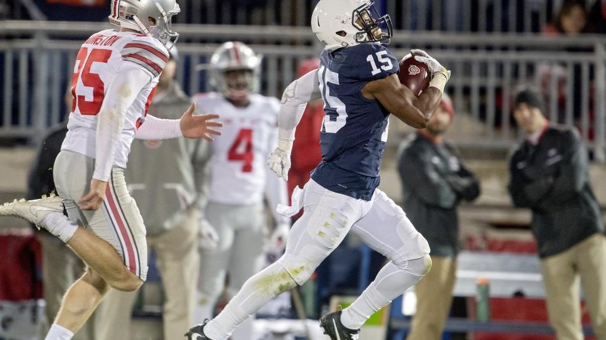 Penn State cornerback Grant Haley recovers the blocked field goal and returns it for a touchdown during the Saturday, October 22, 2016 game at Beaver Stadium. Penn State won, 24-21.
