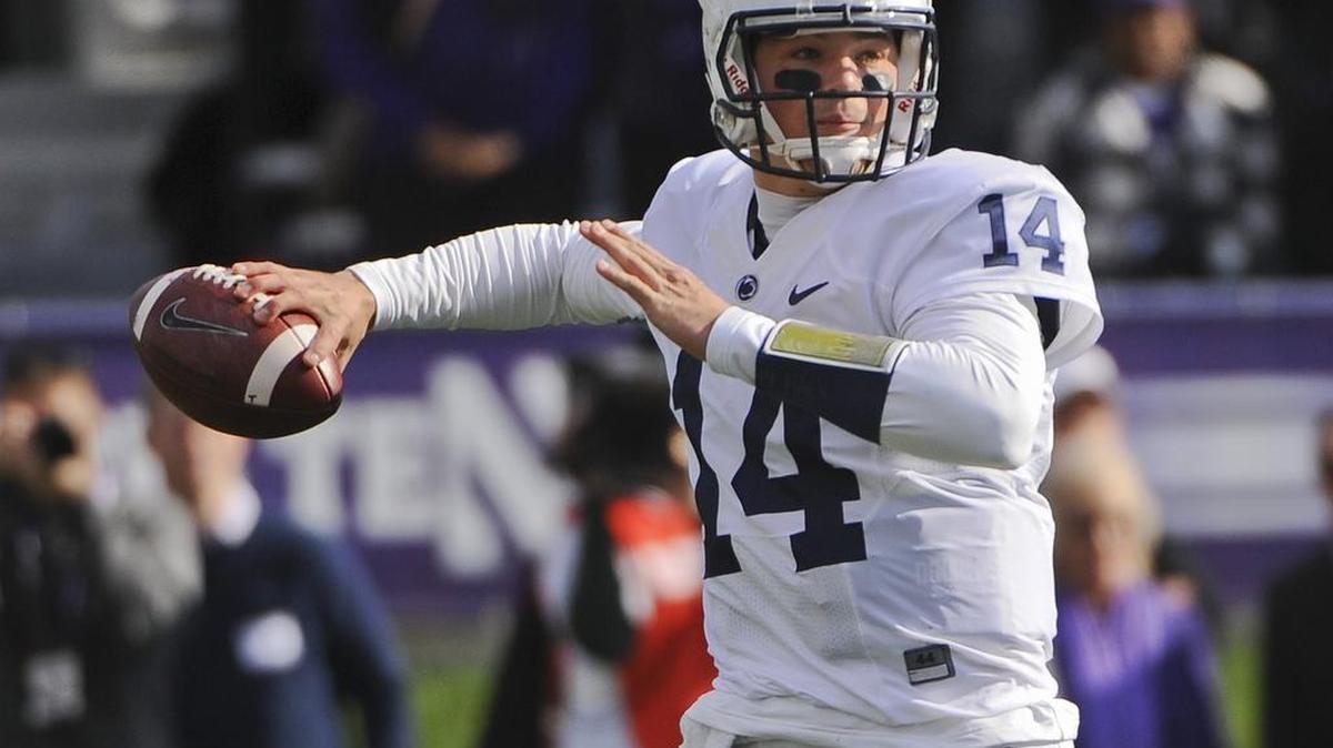 Penn State quarterback Christian Hackenberg (14) passes during the first quarter of an NCAA college football game against Northwestern in Evanston, Ill., Saturday, Nov. 7, 2015.