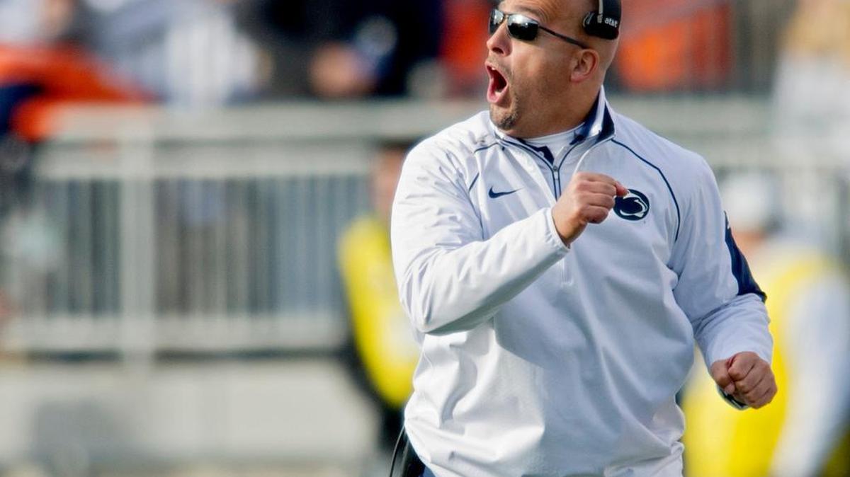 Penn State football coach James Franklin yells to his players during the Saturday, November 21, 2015 football game at Beaver Stadium. Michigan won, 28-16.