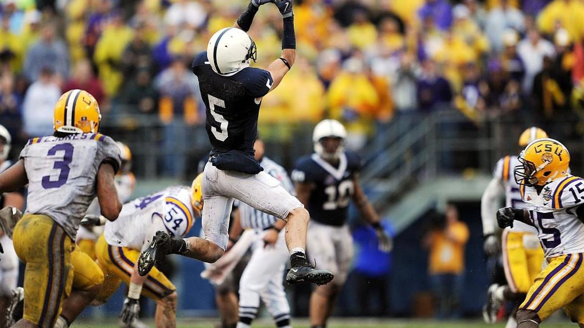 Penn State’s Graham Zug goes high for a first down during Friday’s Capital One Bowl in Orlando, Florida. Penn State defeated LSU 19-17.