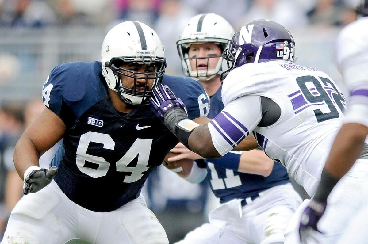 Penn State’s John Urschel blocks Northwestern’s Will Hampton during the Saturday, October 6, 2012 game at Beaver Stadium.