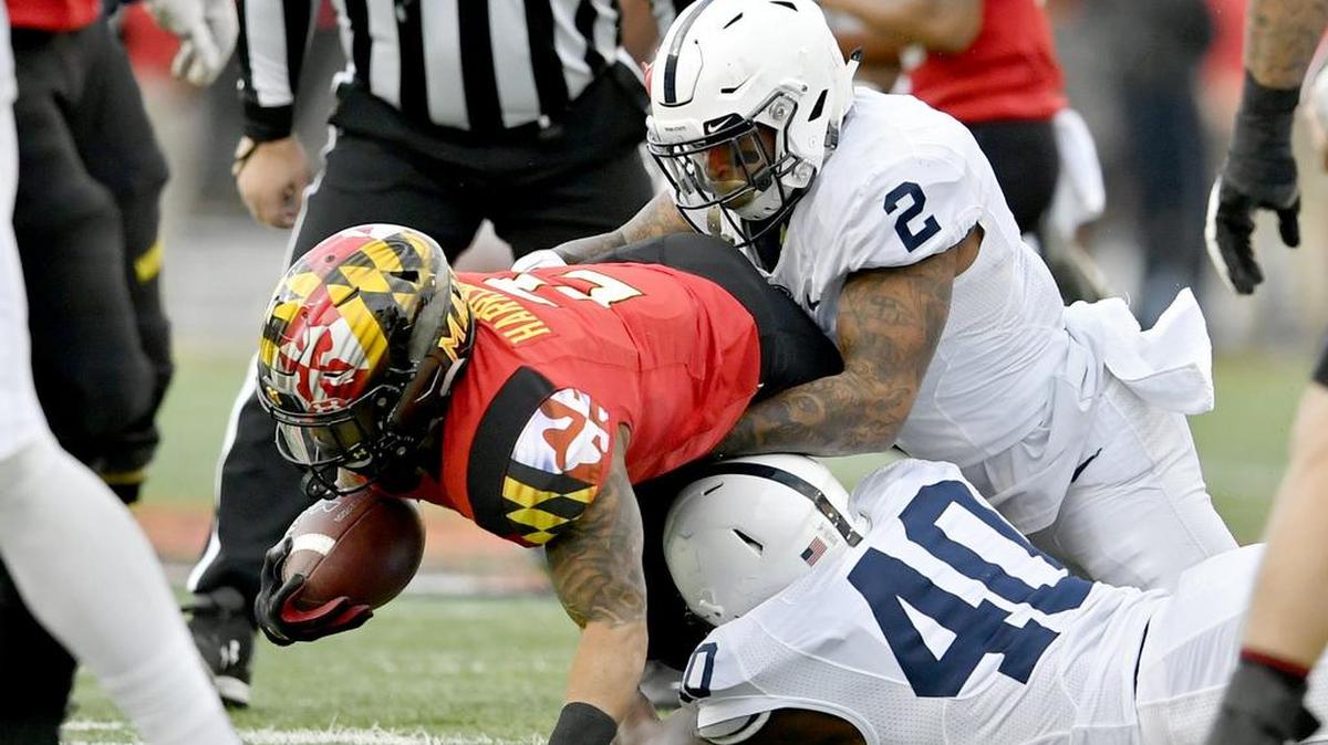 Penn State safety Marcus Allen and linebacker Jason Cabinda played earlier this season against Maryland running back Lorenzo Harrison III, who was likened to Washington RB Myles Gaskin — except Gaskin does things at another level.