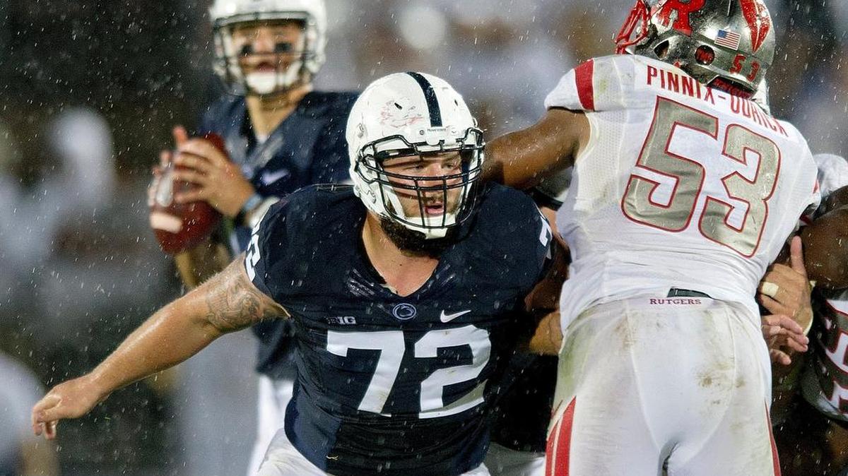 Penn State guard Brian Gaia blocks Rutgers defensive lineman Julian Pinnix-Odrick during the Saturday, September 19, 2015 game at Beaver Stadium. Penn State won, 28-3.