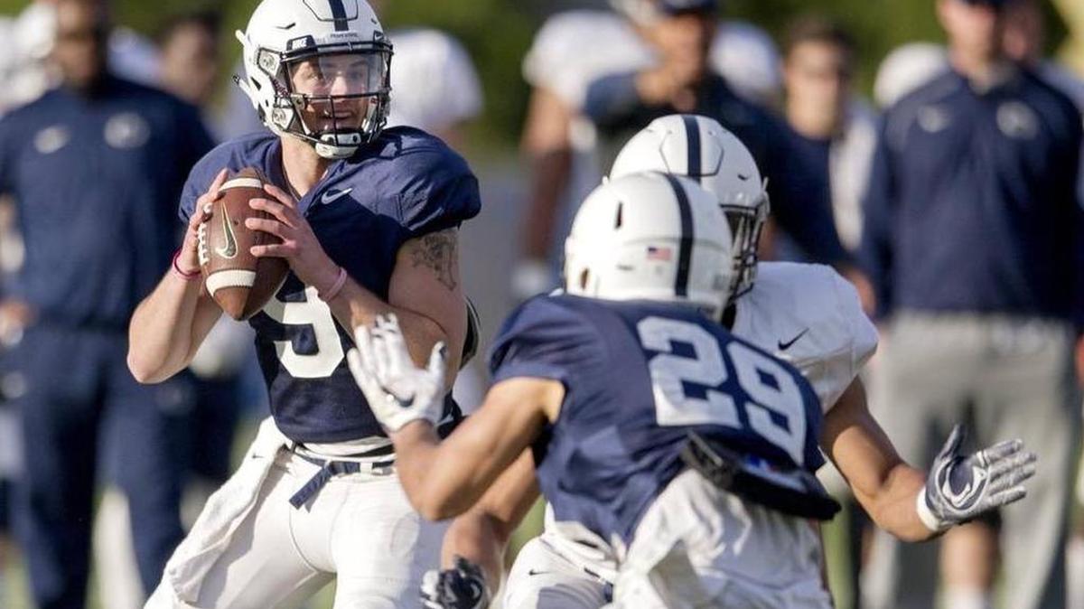 Penn State quarterback Trace McSorley looks for an open teammate during a two minute drill at spring practice on Wednesday.