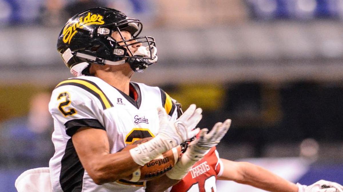 Snider receiver Mac Hippenhammer catches a deep pass in front of New Palestine’s Logan Greene for a 47-yard touchdown during the first half of the IHSAA Class 5A state championship game at Lucas Oil Stadium in Indianapolis. Hippenhammer is one of Penn State’s 17 incoming freshmen who will report on June 24.