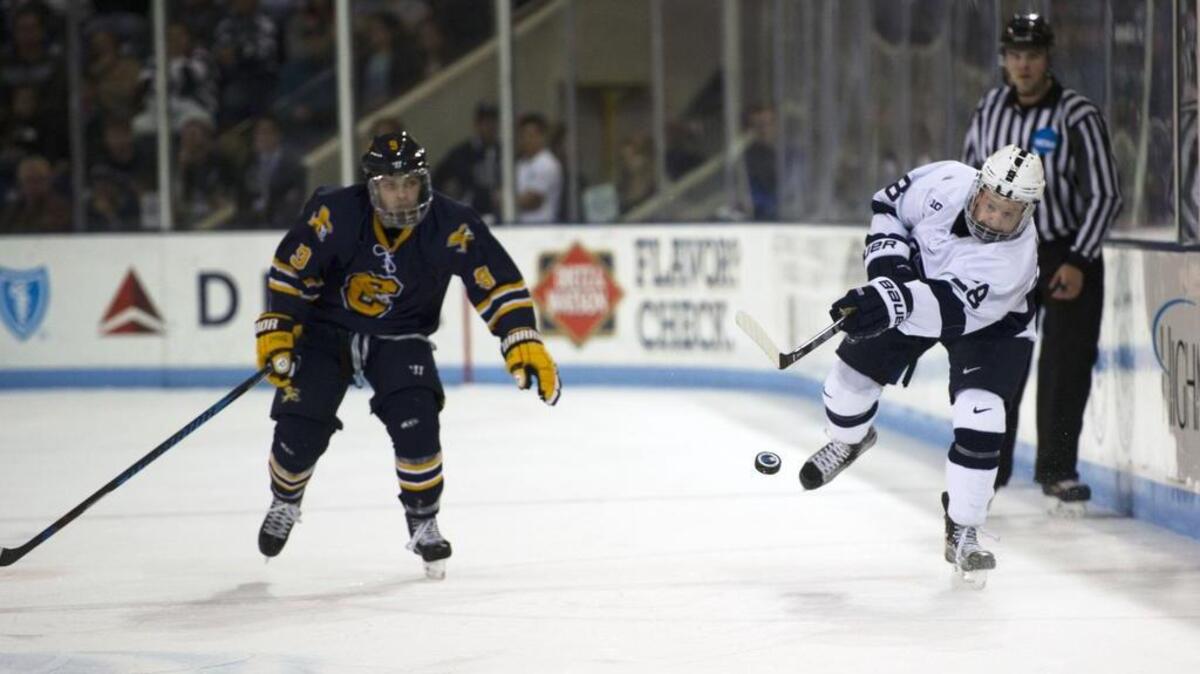 Penn State right wing Alec Marsh (28) and the Nittany Lions are 5-1-1 to start the season.