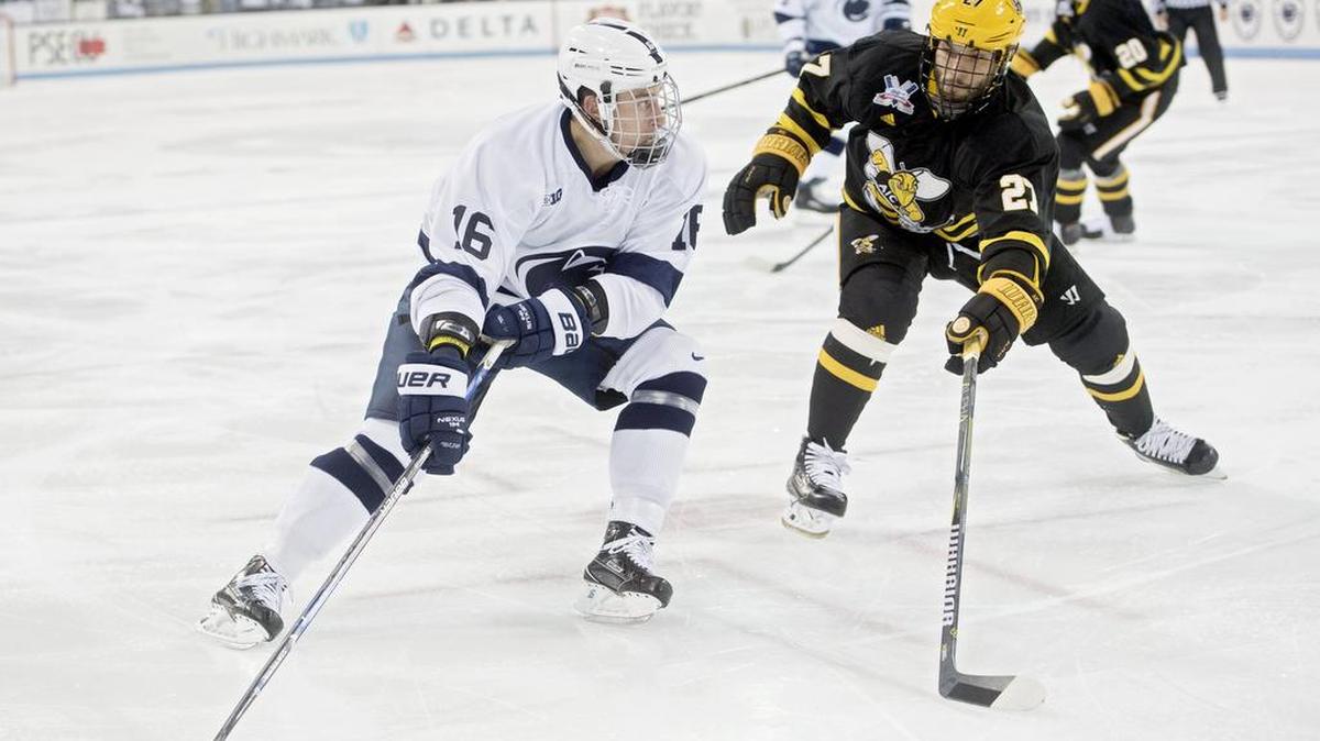 Penn State’s Andrew Sturtz, seen here earlier in the season, was the hero Friday night against Ohio State when he tied the game up in the waning seconds and then was the lone player to register a score during the shootout.