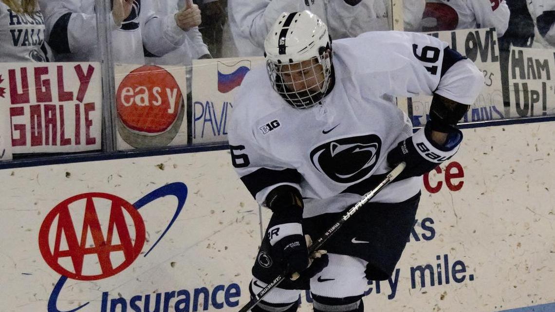 Penn State’s Andrew Sturtz scored another goal for the Nittany Lions in a 5-1 victory over Michigan on Friday night at Pegula Ice Arena.