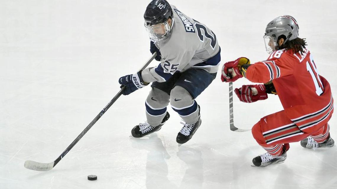Penn State’s Denis Smirnov, left, was a sixth-round pick of the Colorado Avalanche during Saturday’s NHL draft.