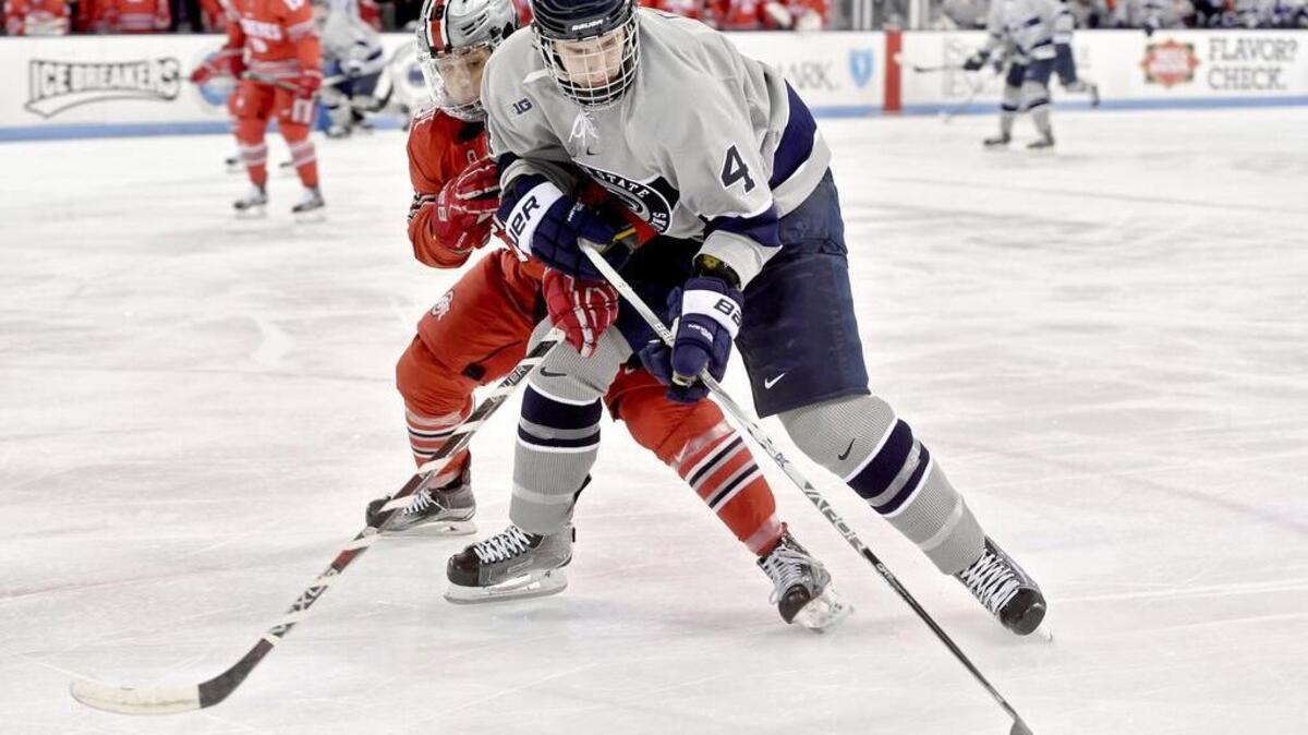Penn State freshman defenseman Kris Myllari (4) has been impressive of late on defense, even as the No. 6 Nittany Lions have allowed 24 goals in the last seven games.