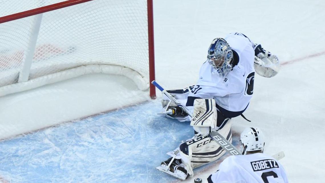 Penn State goaltender Peyton Jones has made 212 saves so far this season while allowing 32 goals for a save percentage of .869.