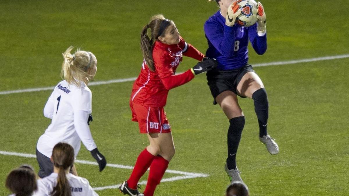 Penn State's Britt Eckerstrom makes a save during the Friday, November 20, 2015, NCAA women's soccer playoff game against Boston University at Jeffrey Field. The Nittany Lions won, 6-0.