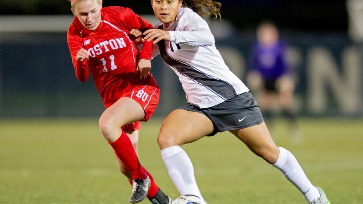 Penn State’s Raquel Rodriguez fights for the ball with Boston University’s Dorrie Varley-Barrett during their NCAA tournament game Nov. 20. Rodriguez was named winner of the Honda Sport Award for women’s soccer on Wednesday as the nation’s top player.