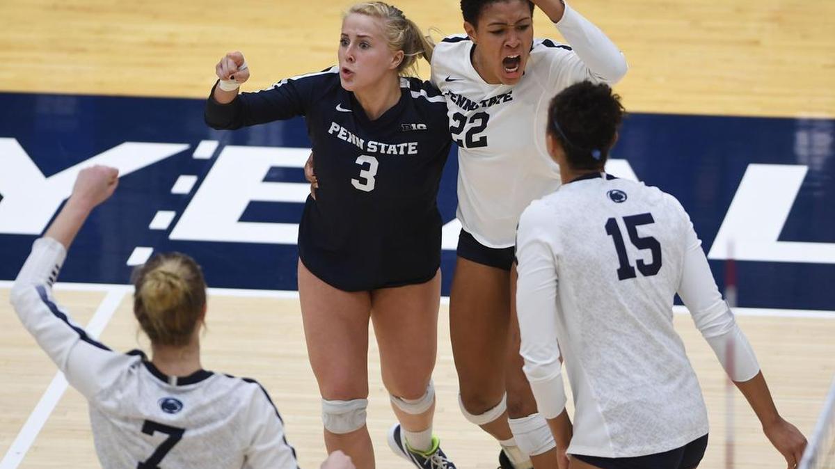 The Penn State women’s volleyball team, celebrating a point win against Pittsburgh on Saturday, will host Missouri at 2 p.m. Friday in the NCAA regional semifinals at Rec Hall.