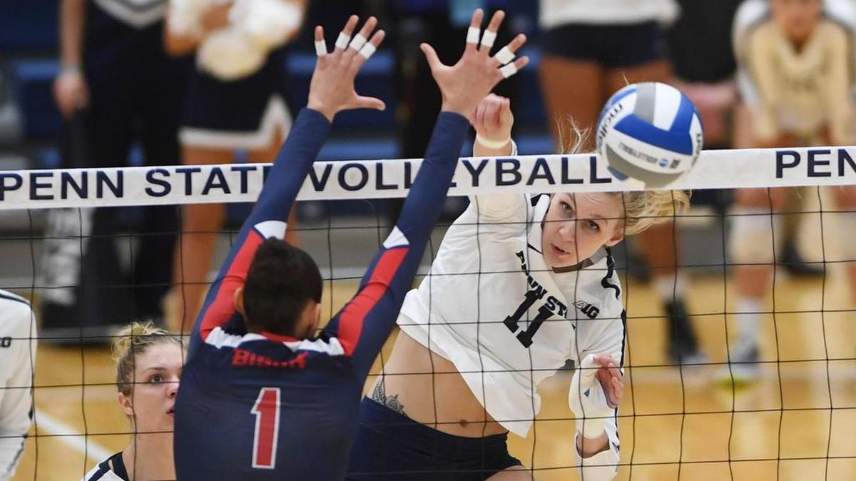Penn State middle blocker Tori Gorrell spikes the ball during a game against Howard Friday at Rec Hall.