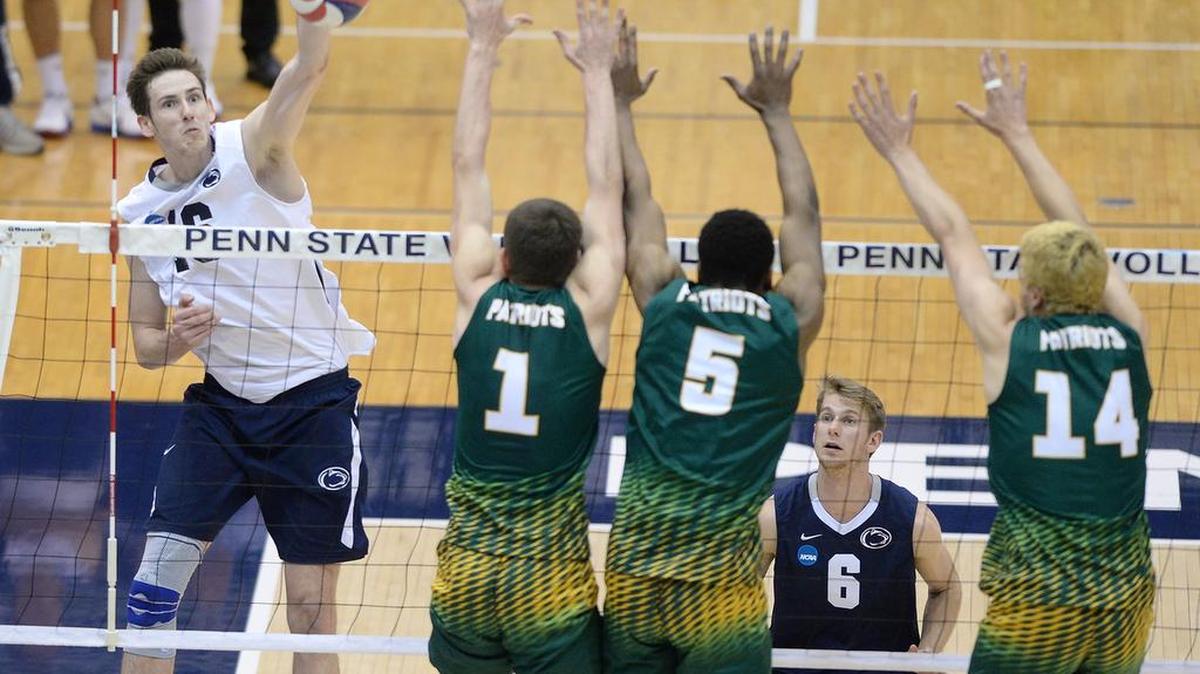 Penn State’s Calvin Mende (left) had 18 kills against Hawaii on Tuesday night but it wasn’t enough in a five-set loss.