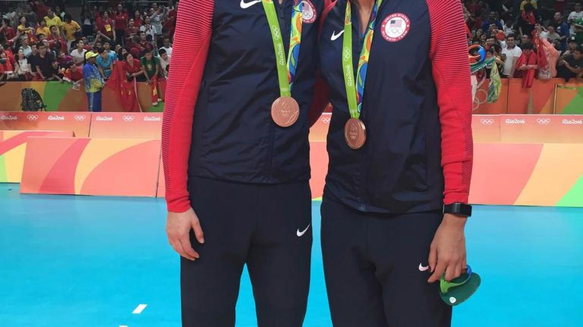 Former Penn State All-Americans Christa Harmotto Dietzen, left, and Alisha Glass won bronze medals at the Summer Olympics, and will speak at the All-Sports Museum on Oct. 2.