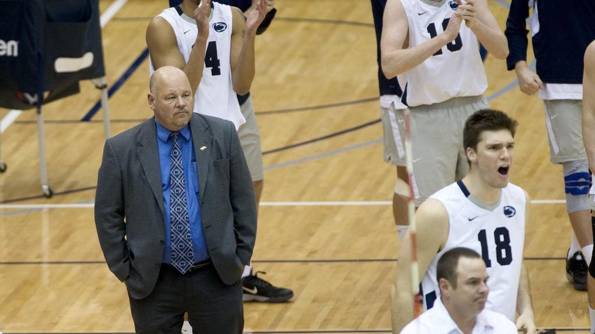 Penn State men’s volleyball coach Mark Pavlik watches his team during a January game.