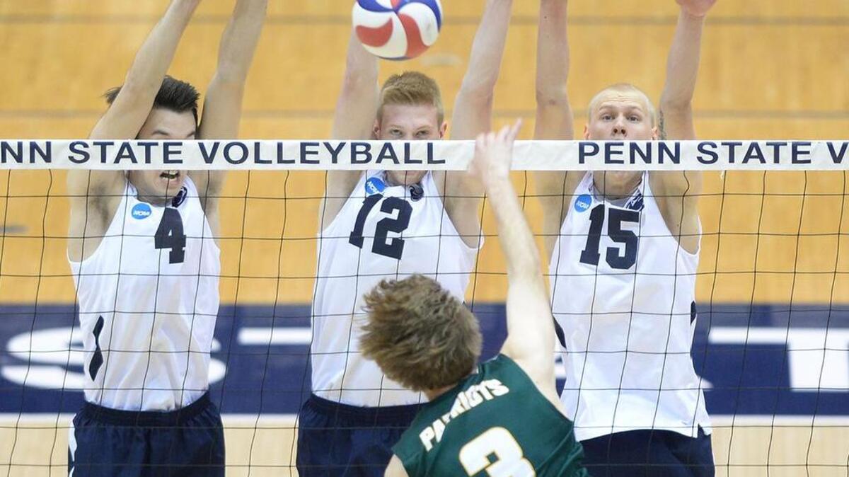 Penn State’s Luke Braswell (4), Kevin Gear (12), and Aidan Albrecht (15) and the rest of the Nittany Lions will meet Hawaii in the first round of the National Collegiate Championship tournament May 2 at Ohio State.