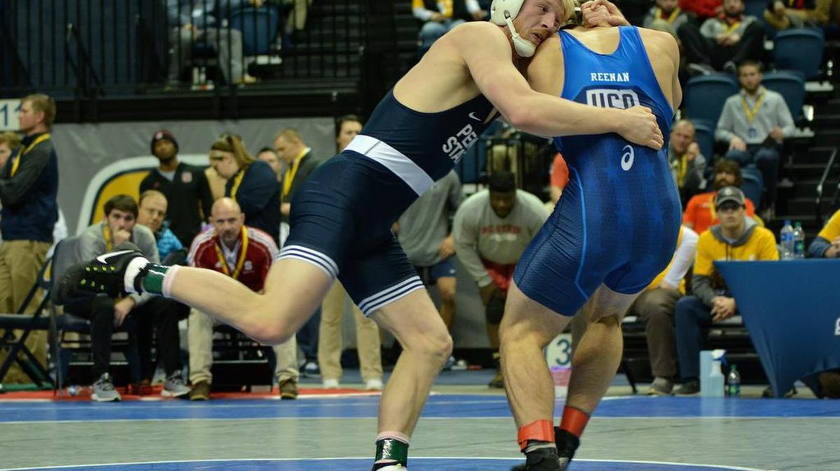 Penn State’s Bo Nickal looks for a takedown on North Carolina State’s Nick Reenan during their 184-pound semifinal match during the Southern Scuffle on Tuesday. Nickal topped Reenan with a 12-4 major decision and won the title with another major decision (10-2).