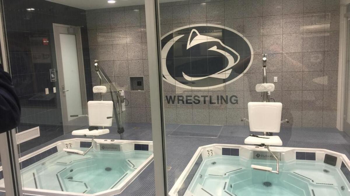 The Penn State wrestling facilities saw a new addition to the area with these hot and cold tubs. Also, there is a sauna that is available to coaches and members of the Nittany Lion Wrestling Club.