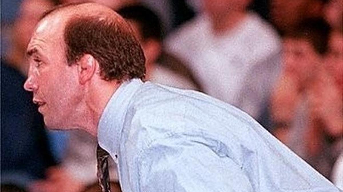 Penn State wrestling coach John Fritz watches the Nittany Lions wrestle in the Big Ten semifinals at the Bryce Jordan Center in 1998.