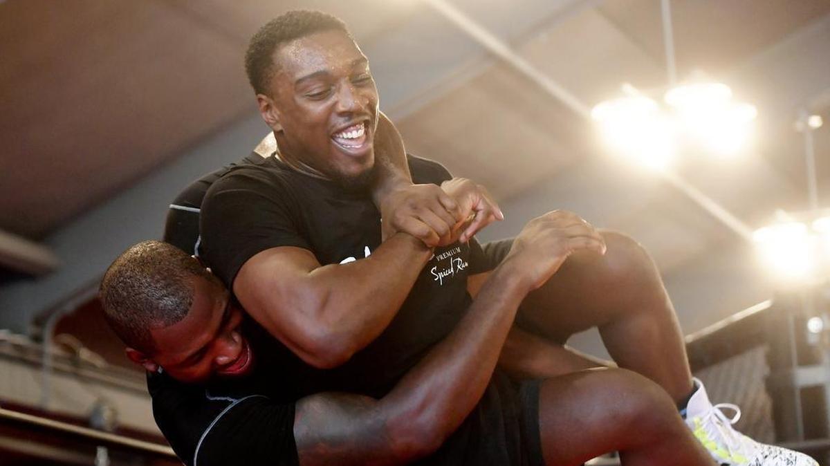 Phil Davis (front) competed at 197 pounds while at Penn State. He won a NCAA Championship in 2008 and makes a return to State College to fight in Bellator 186 at the Bryce Jordan Center on Nov. 3.
